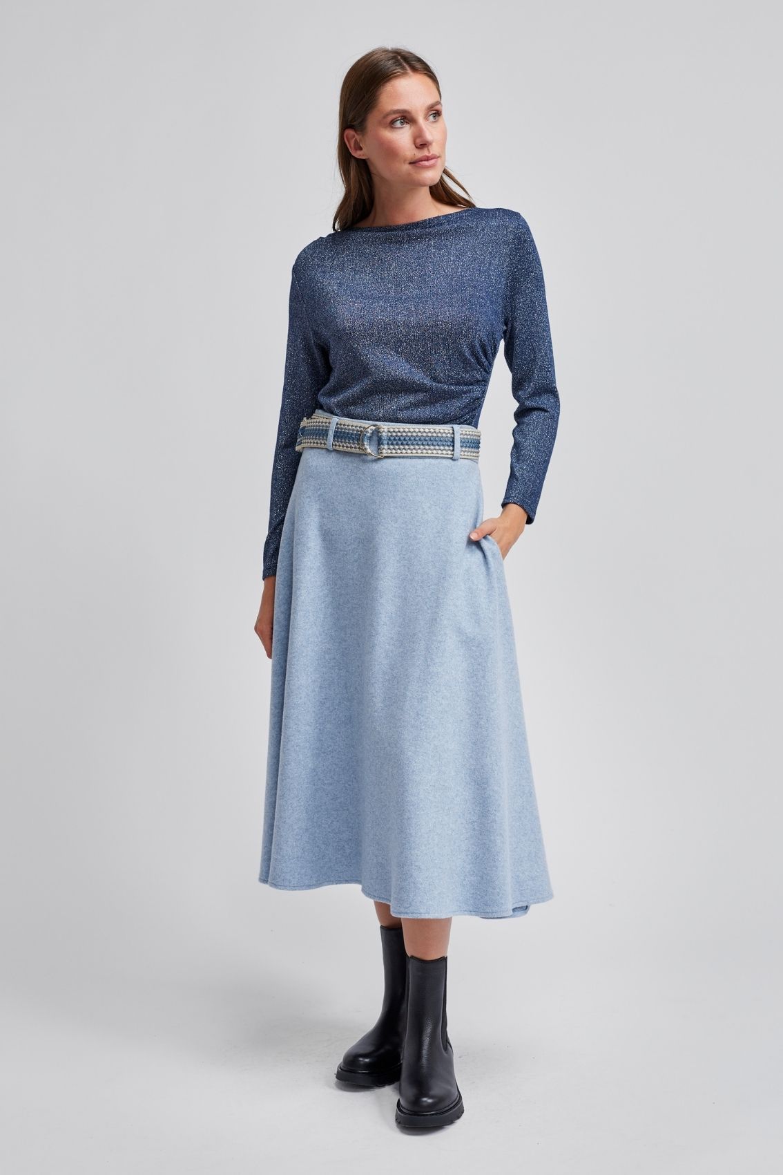 Midirock Hellblau mit Gürtel