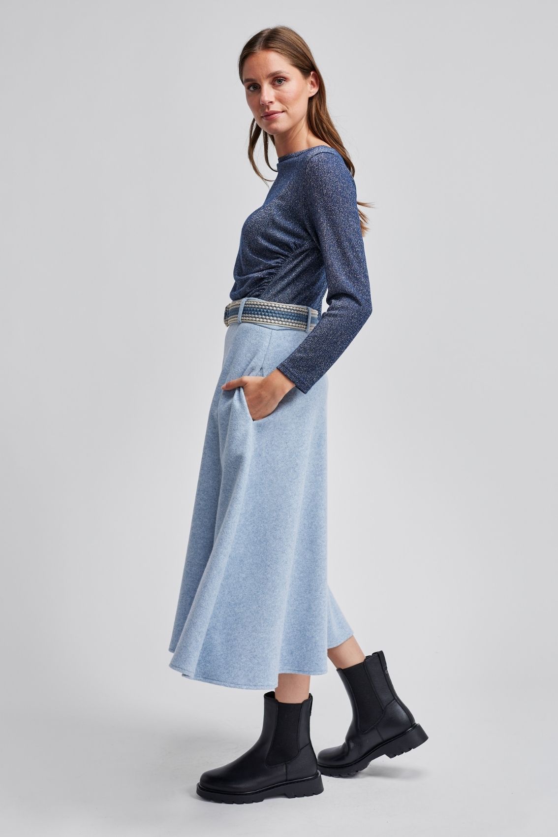 Midirock Hellblau mit Gürtel