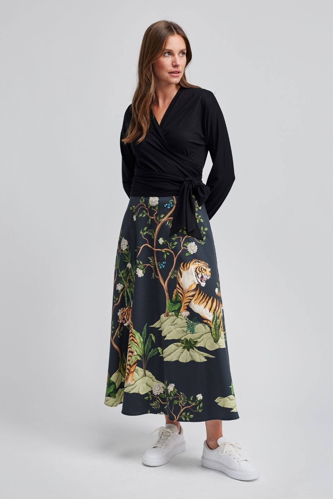 Maxirock mit Tiger-Print Schwarz