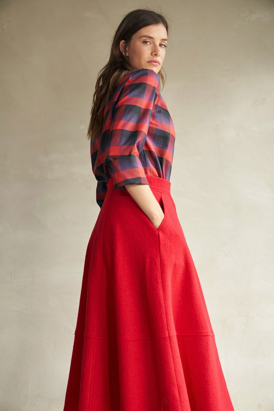 A-Linien Rock mit Wollmischung Rot - Marianna Déri