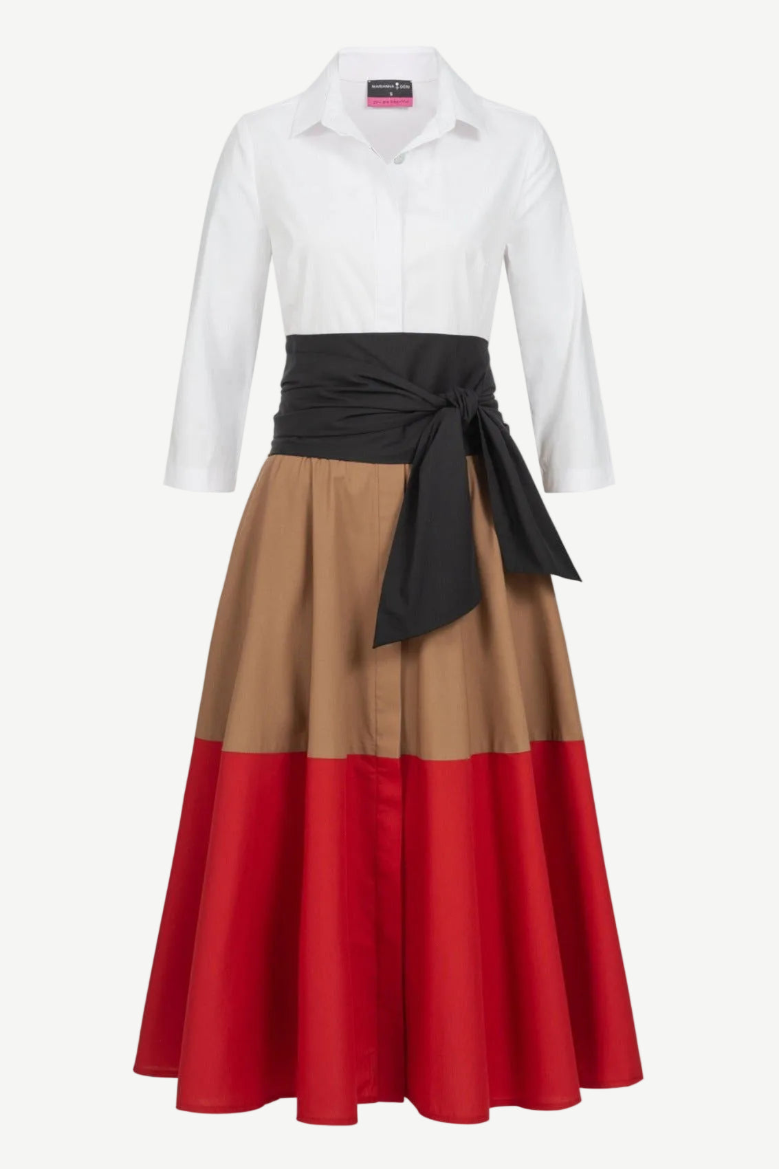 Blusenkleid mit Bindegürtel Colorblock Karamel-Rot - Marianna Déri