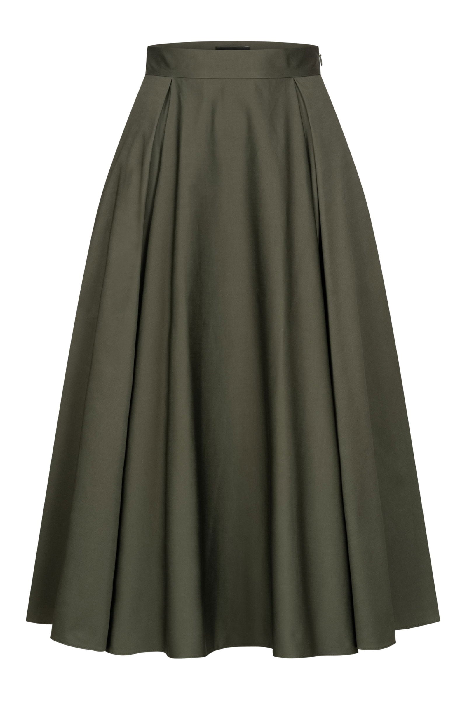 Faltenrock aus Baumwoll-Satin Olivegrün - Marianna Déri