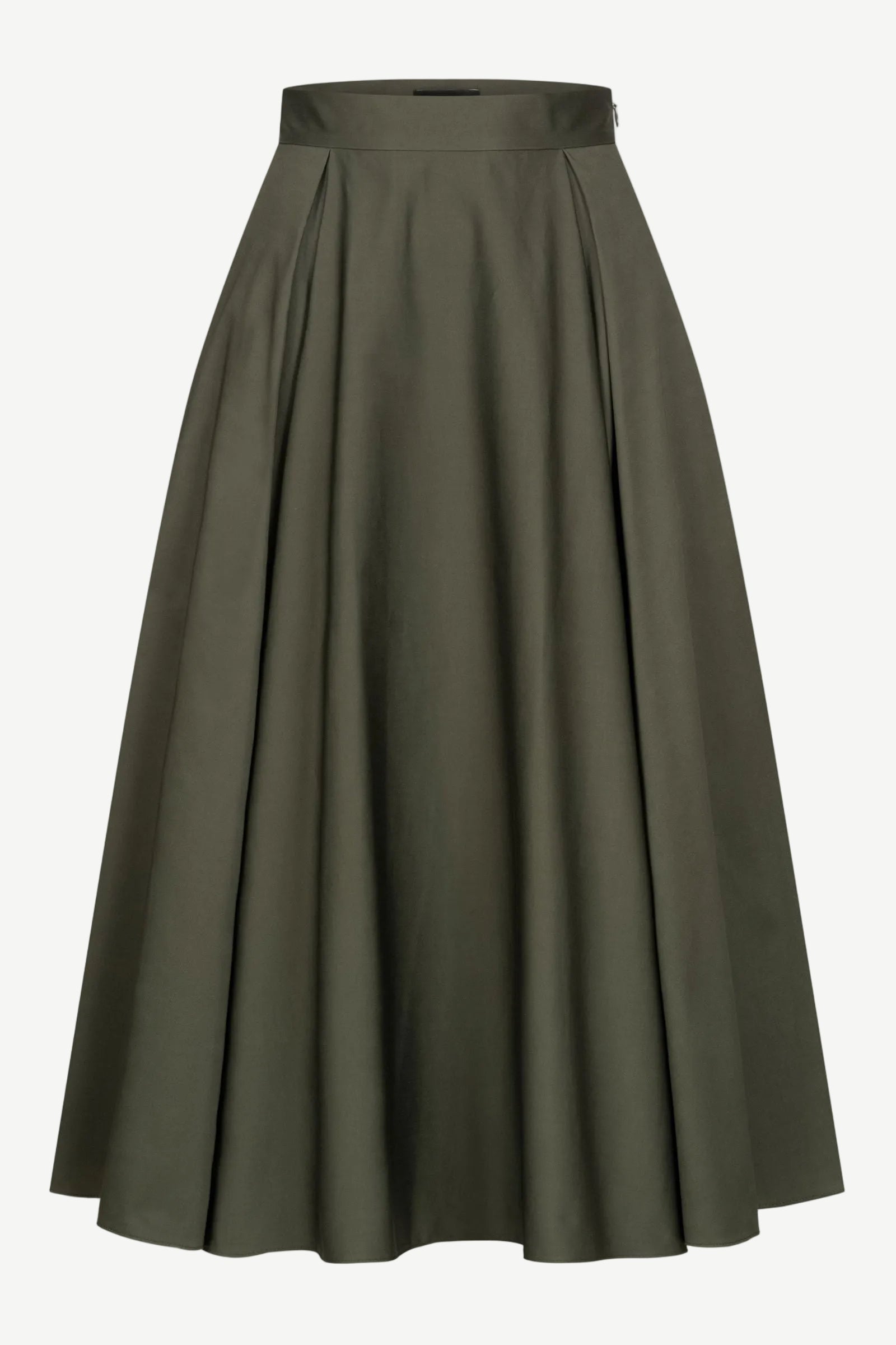 Faltenrock aus Baumwoll-Satin Olivegrün - Marianna Déri