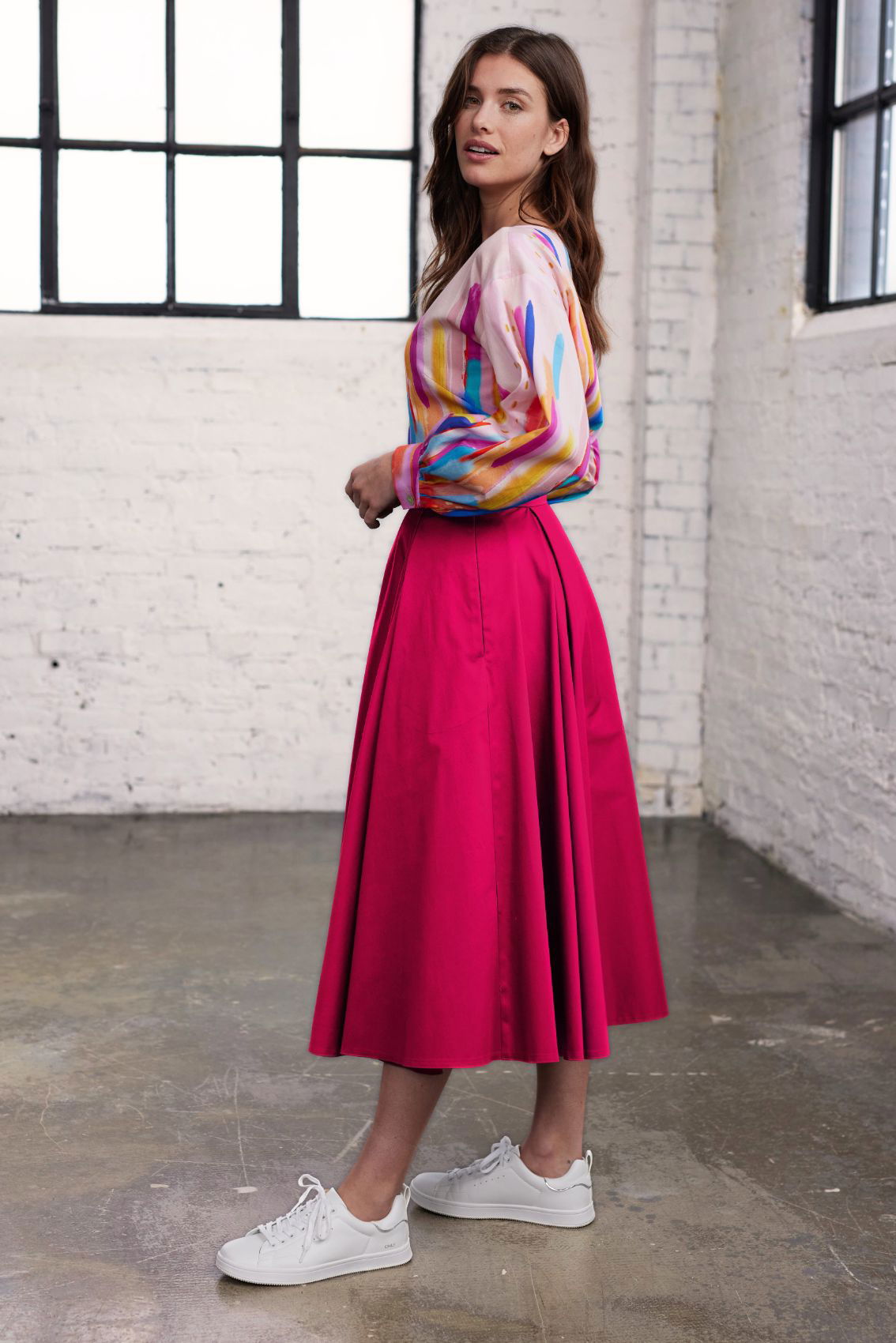 Faltenrock aus Baumwoll-Satin Pink - Marianna Déri