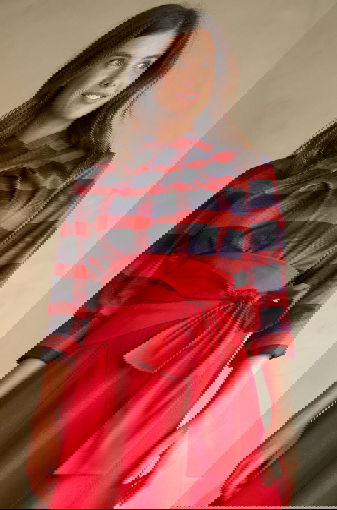 Karierte Bluse mit plissiertem Ausschnitt - Marianna Déri