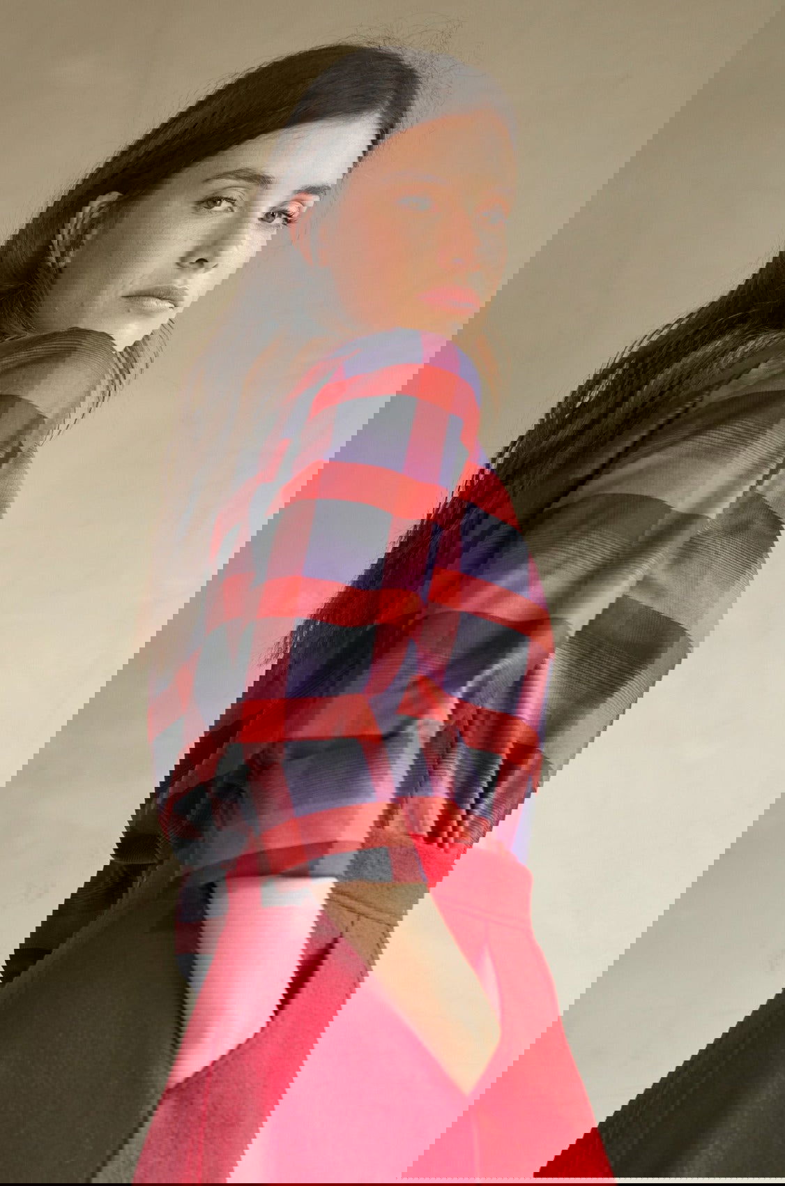 Karierte Bluse mit plissiertem Ausschnitt - Marianna Déri