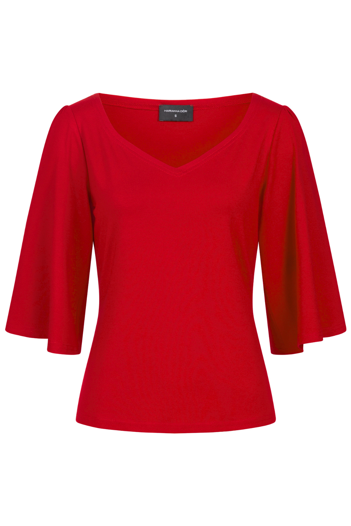 Rotes Shirt mit Herz-Ausschnitt und weiten Ärmeln