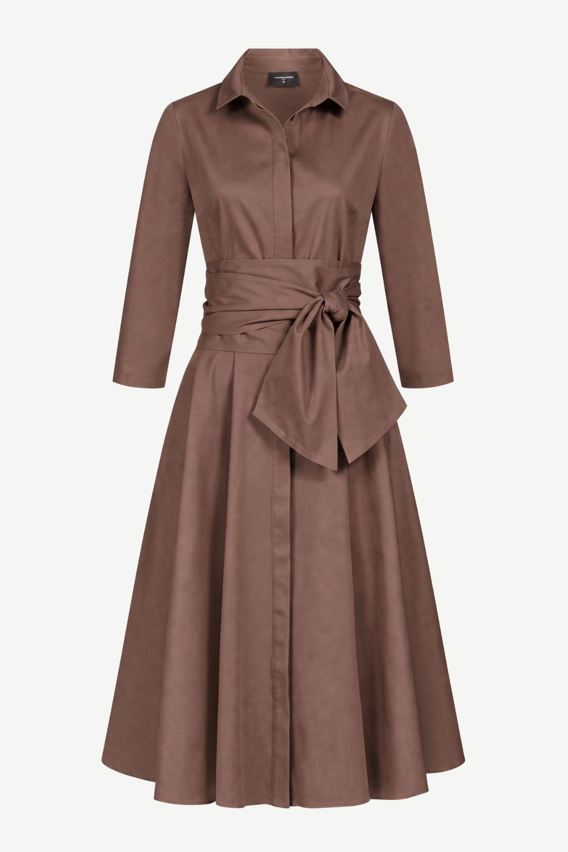 Satin Shirt Dress with Tie Belt Cappuccino