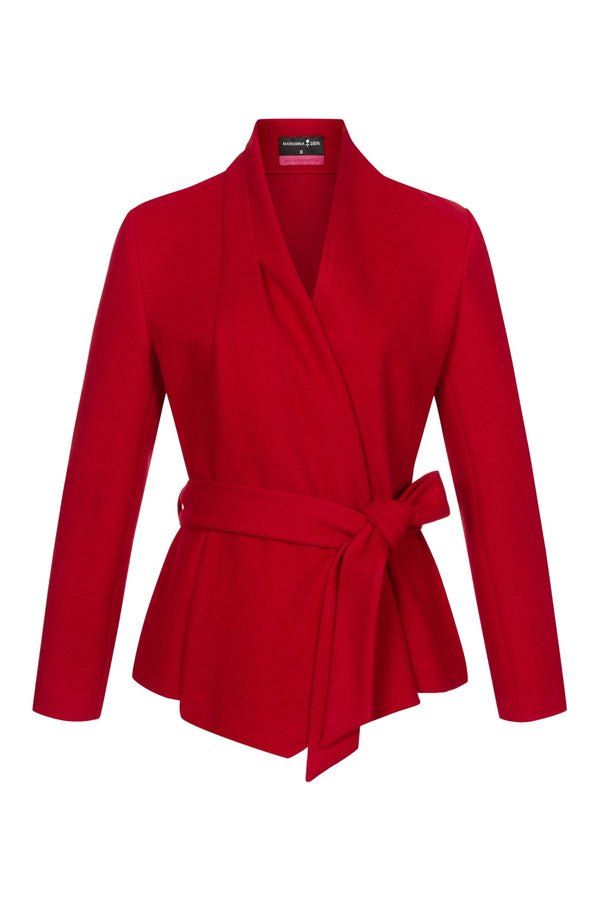 Wrap Jacket With Shawl Collar Red
