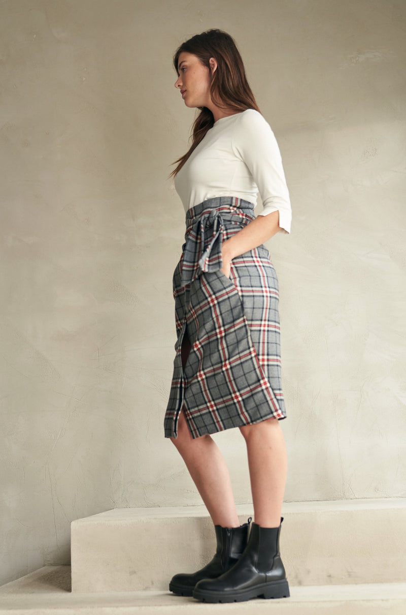 Plaid Print Wool Skirt 