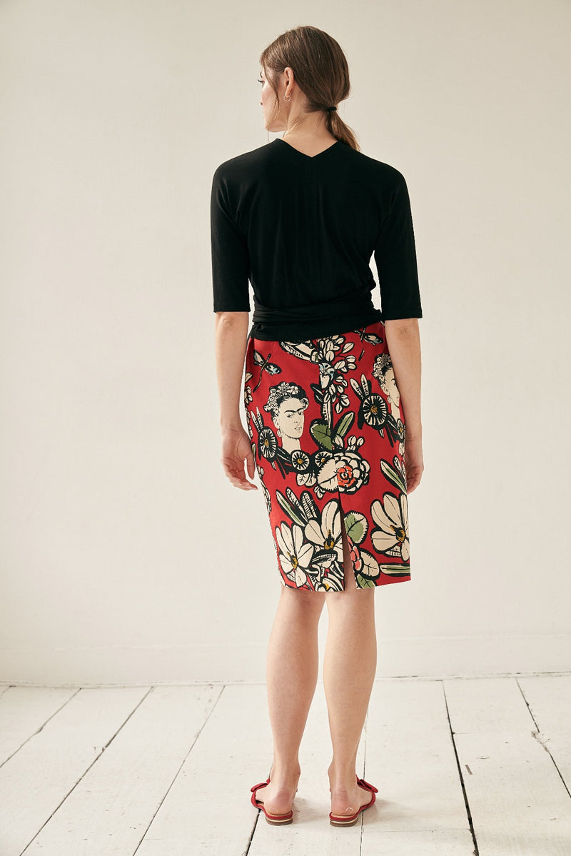 Pencil Skirt With Mexican Print Red