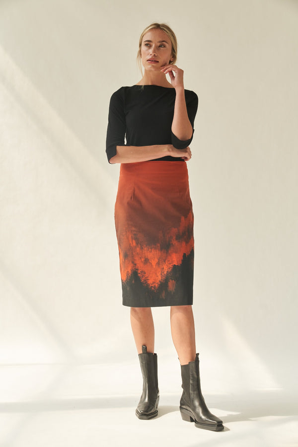Pencil Skirt With Flame Print