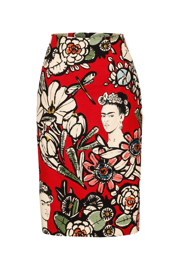 Pencil Skirt With Mexican Print Red