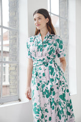 Leaf Print Maxi Shirt Dress