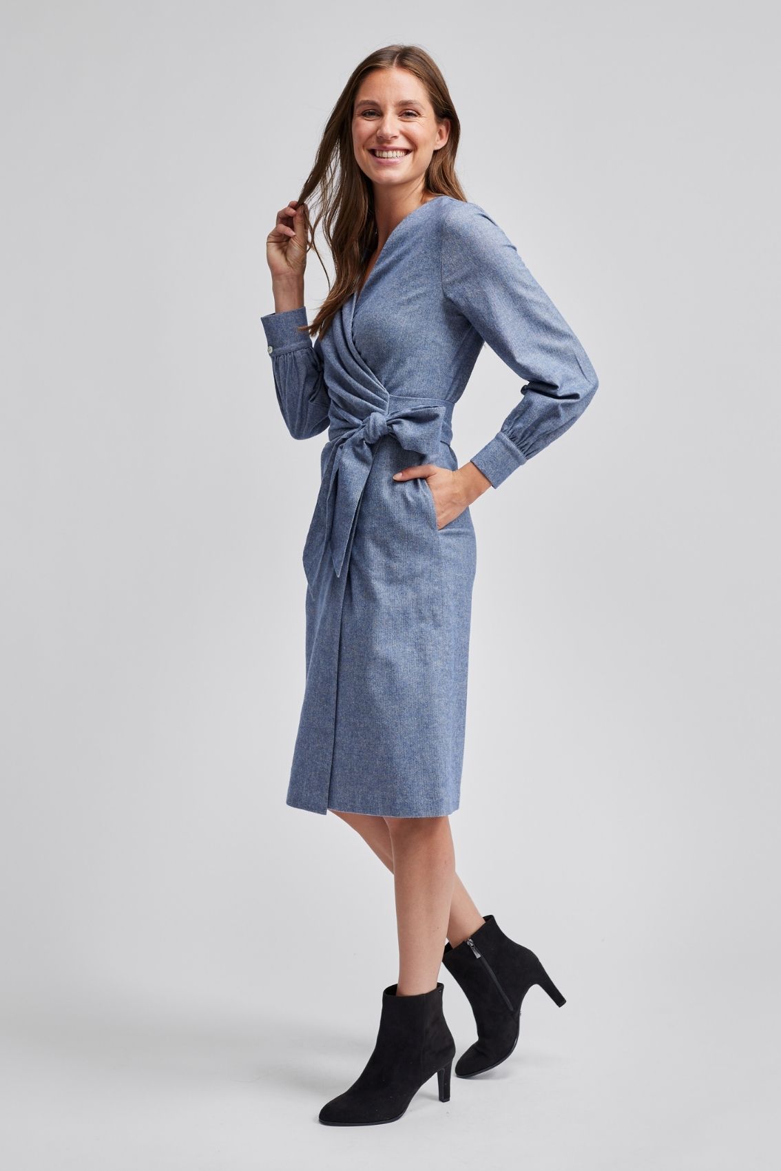 Wickelkleid Fischgrat Blau