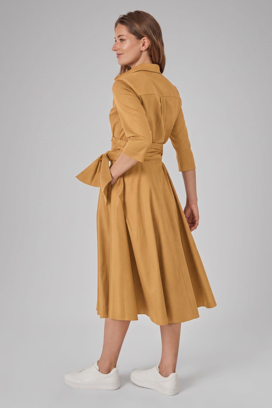 Satin Shirt Dress with Tie Belt Honey