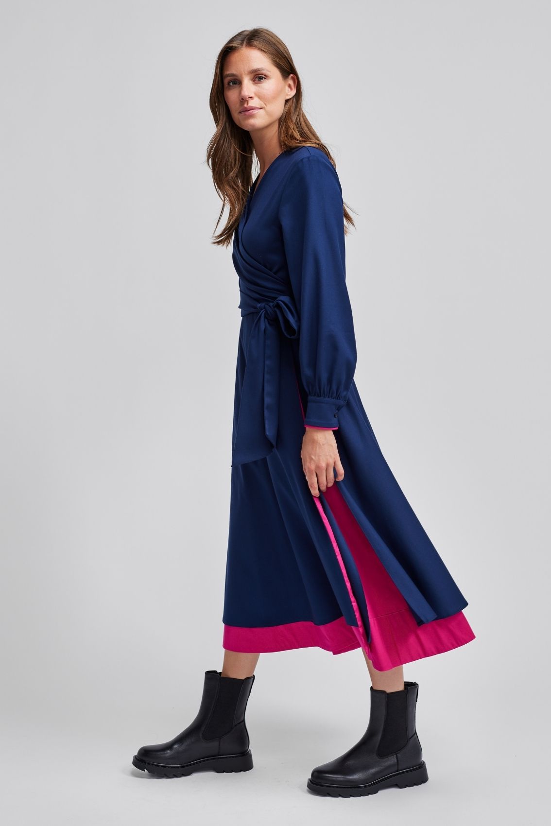 Wrap Dress Navy & Pink