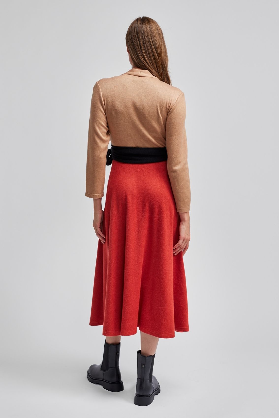 Strick Wickelkleid Karamell-Rot