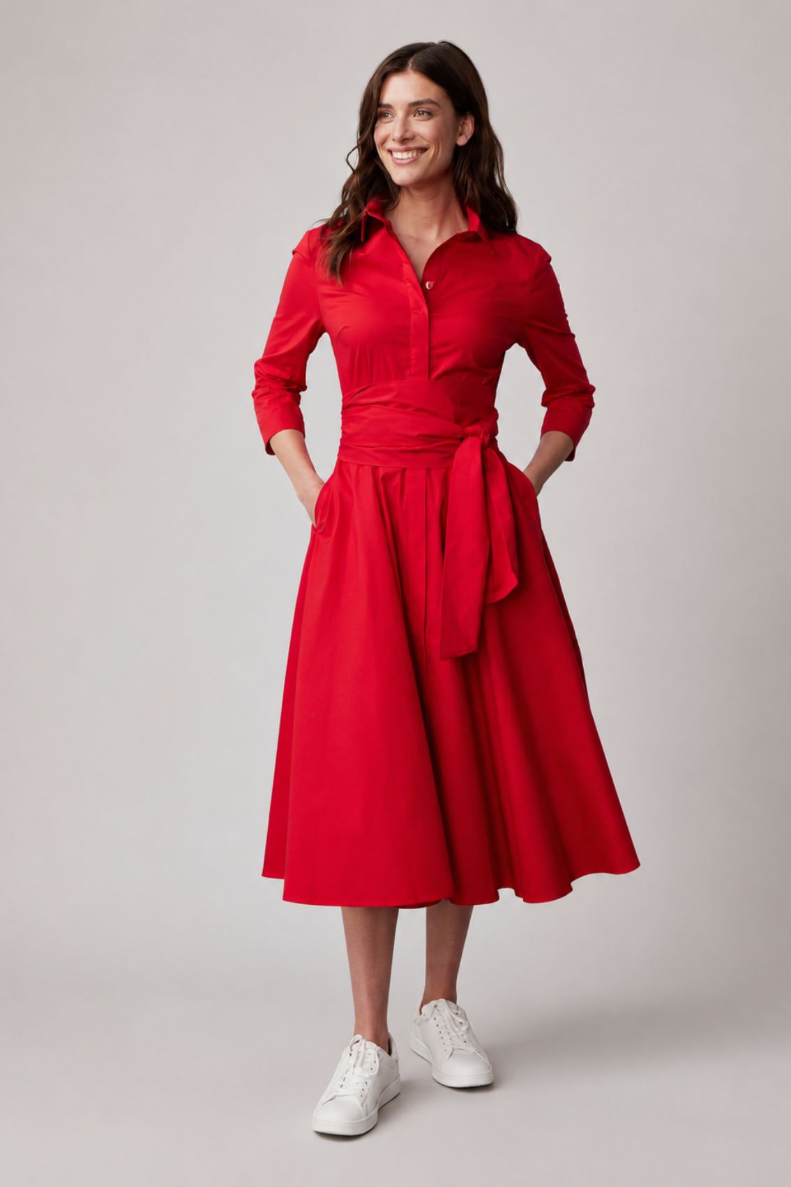 Blusenkleid mit Bindegürtel Rot