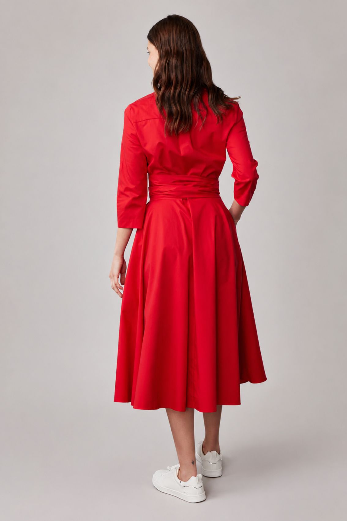 Blusenkleid mit Bindegürtel Rot