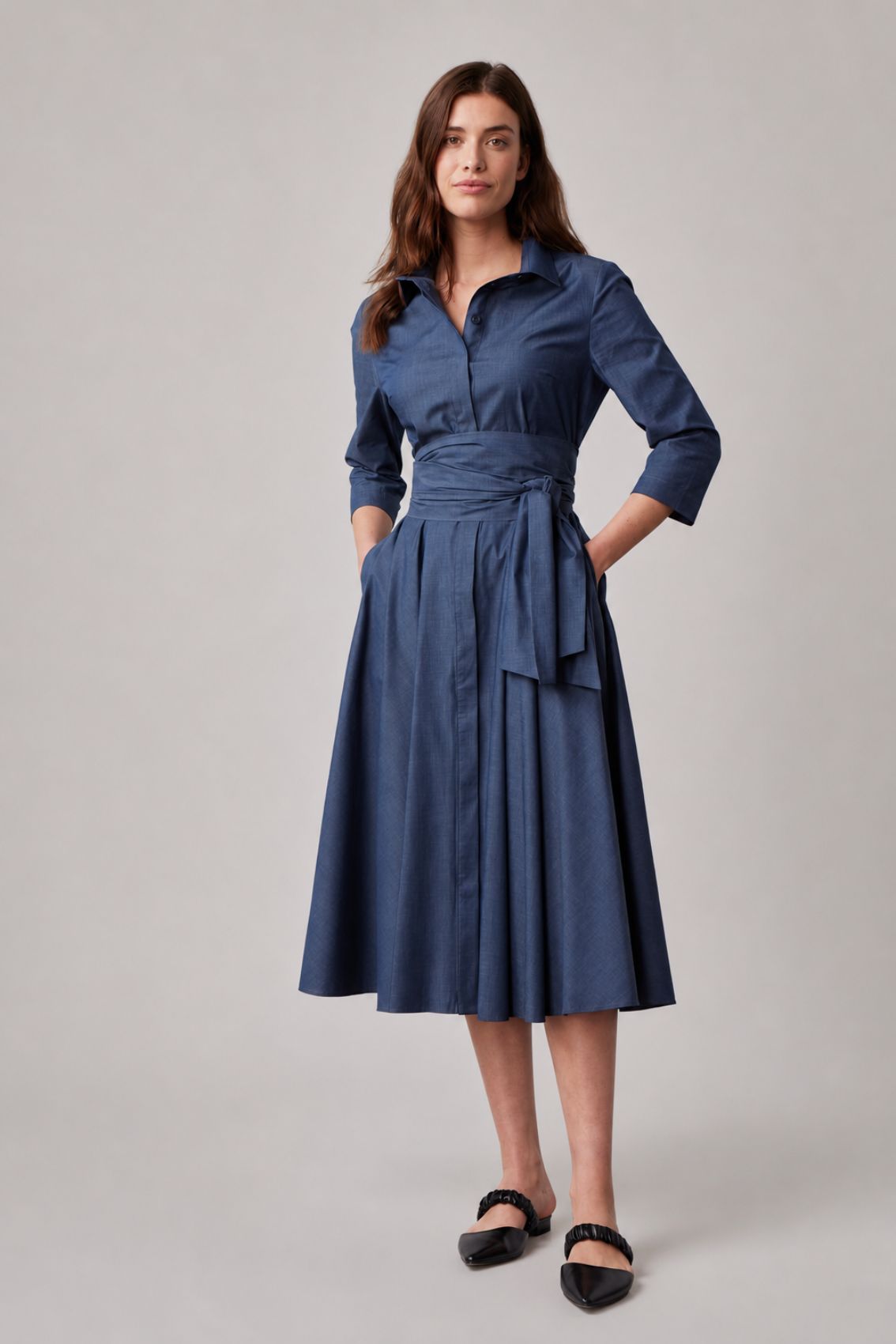 Blusenkleid mit Bindegürtel Blau