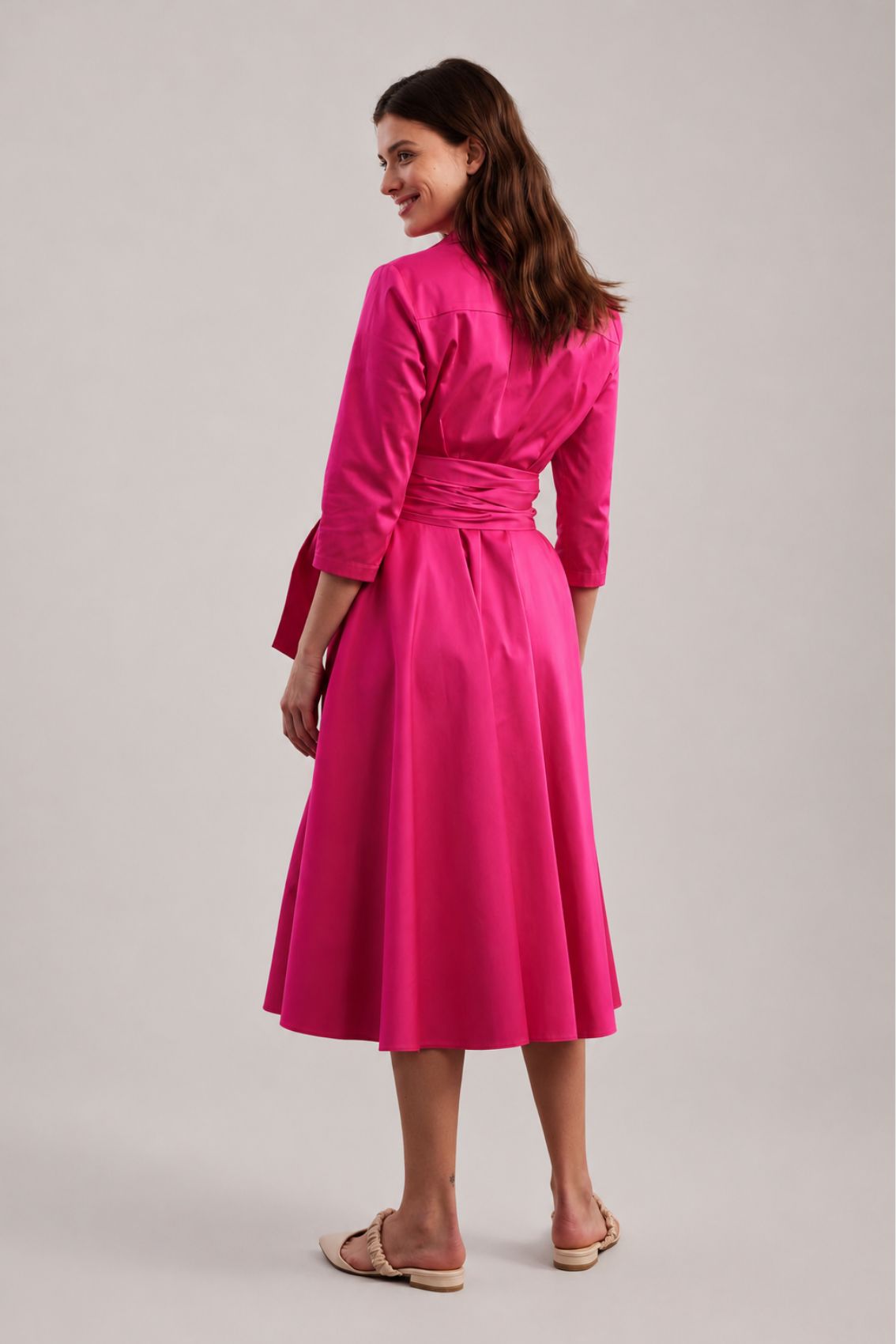 Satin-Blusenkleid mit Bindegürtel Pink