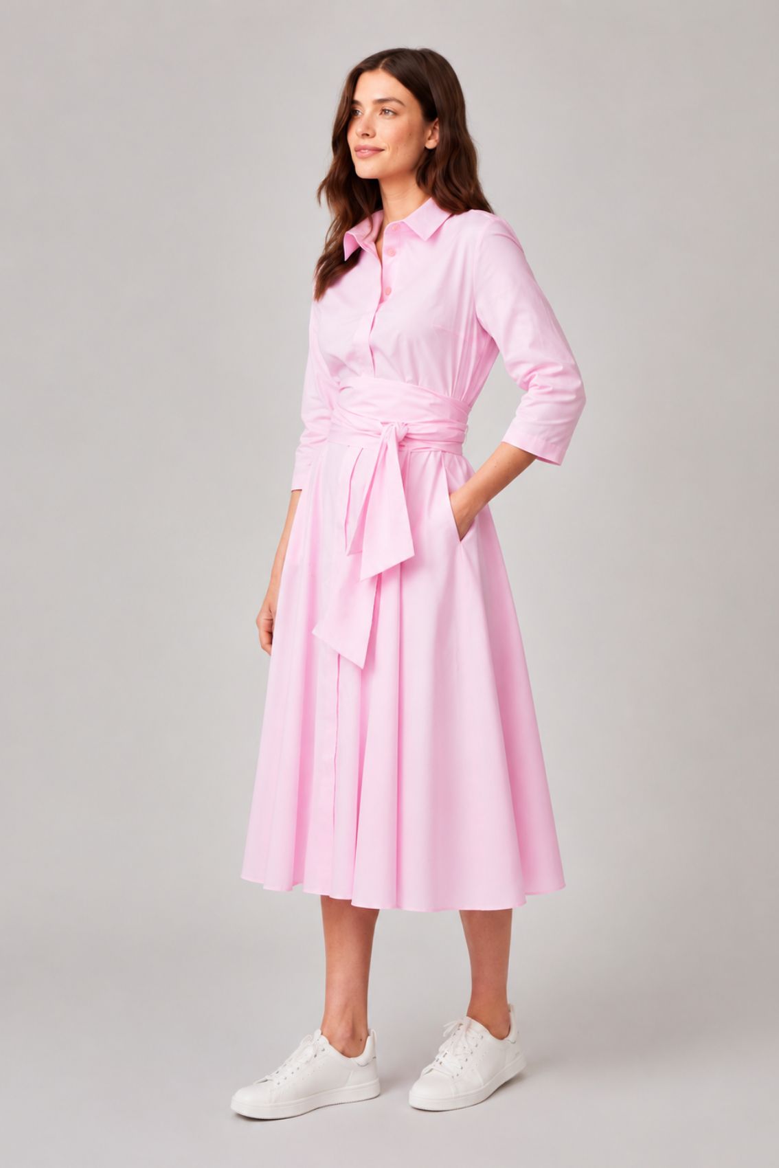 Shirtdress With Tie Belt Pink