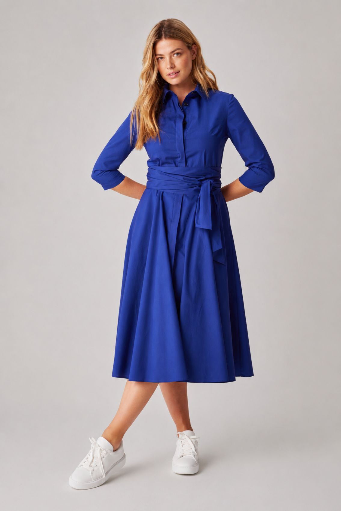 Blusenkleid mit Bindegürtel Königsblau