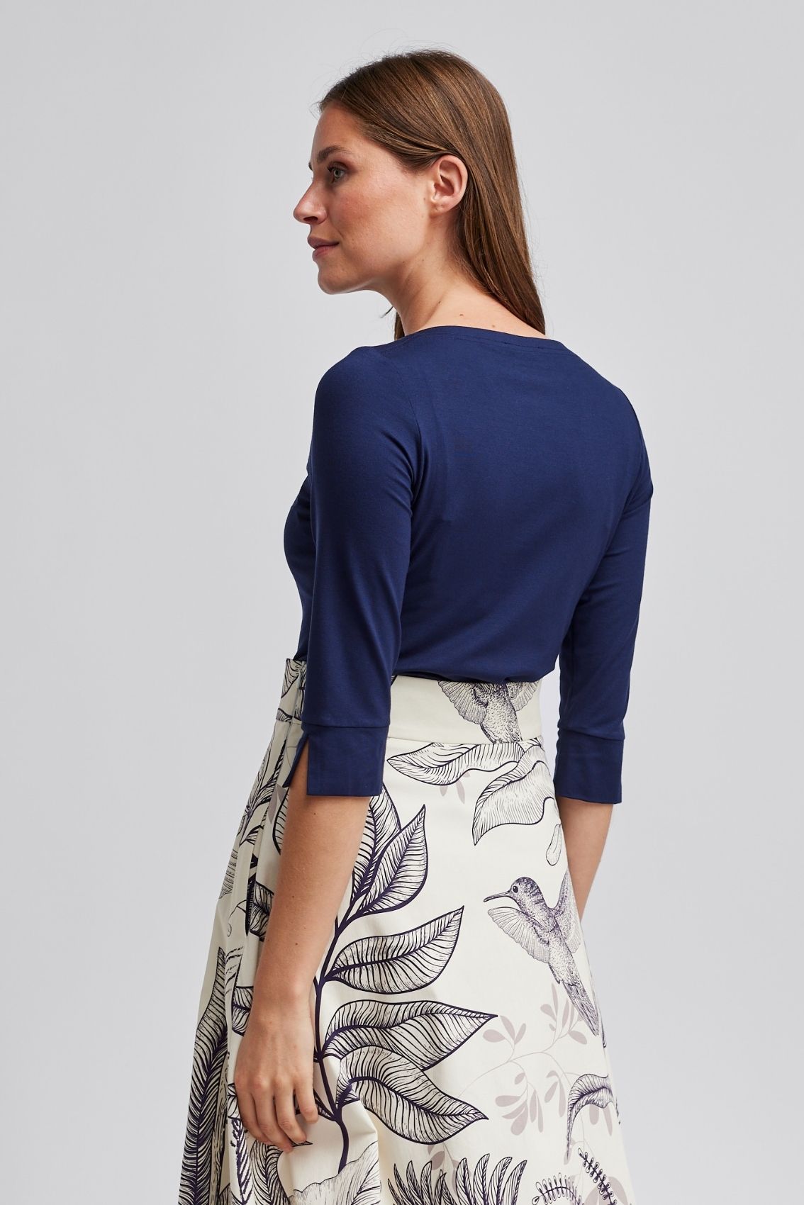 Top mit U-Boot Ausschnitt Dunkelblau