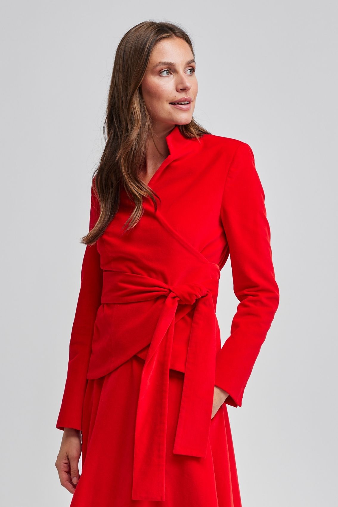 Wickel-Jacke Samt-Rot