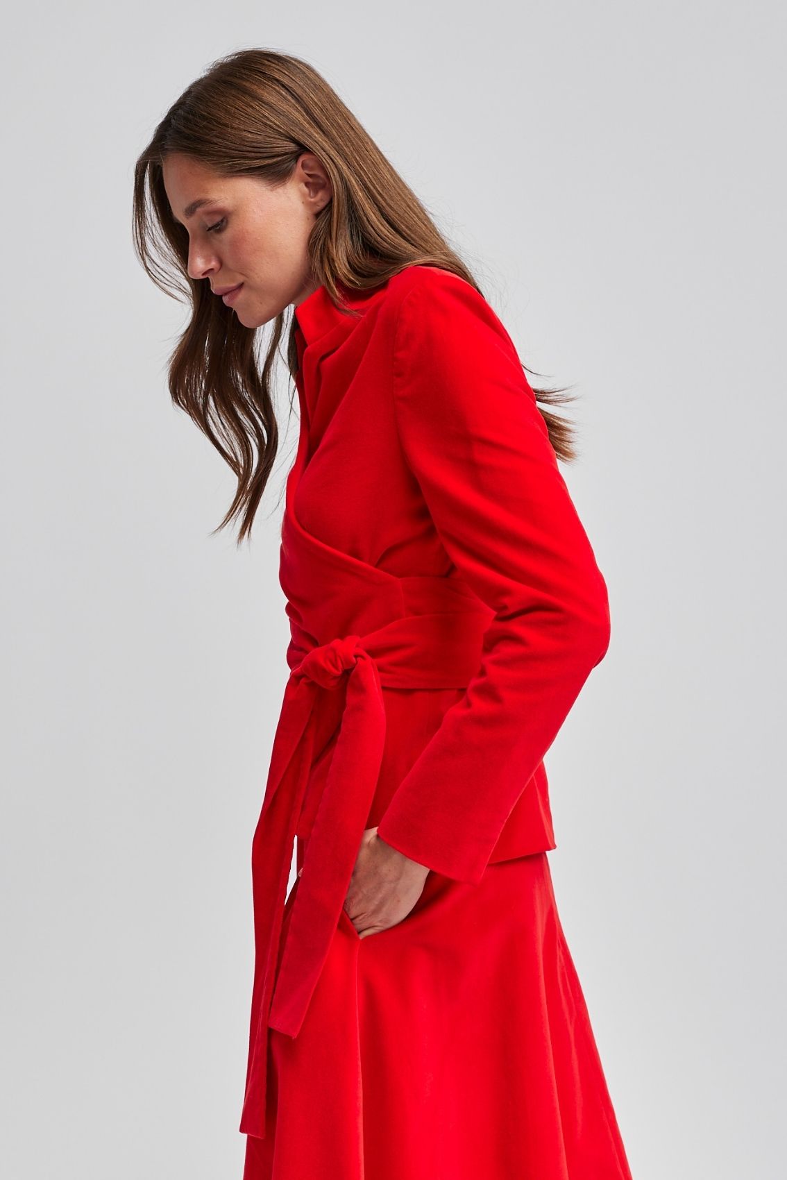 Wickel-Jacke Samt-Rot