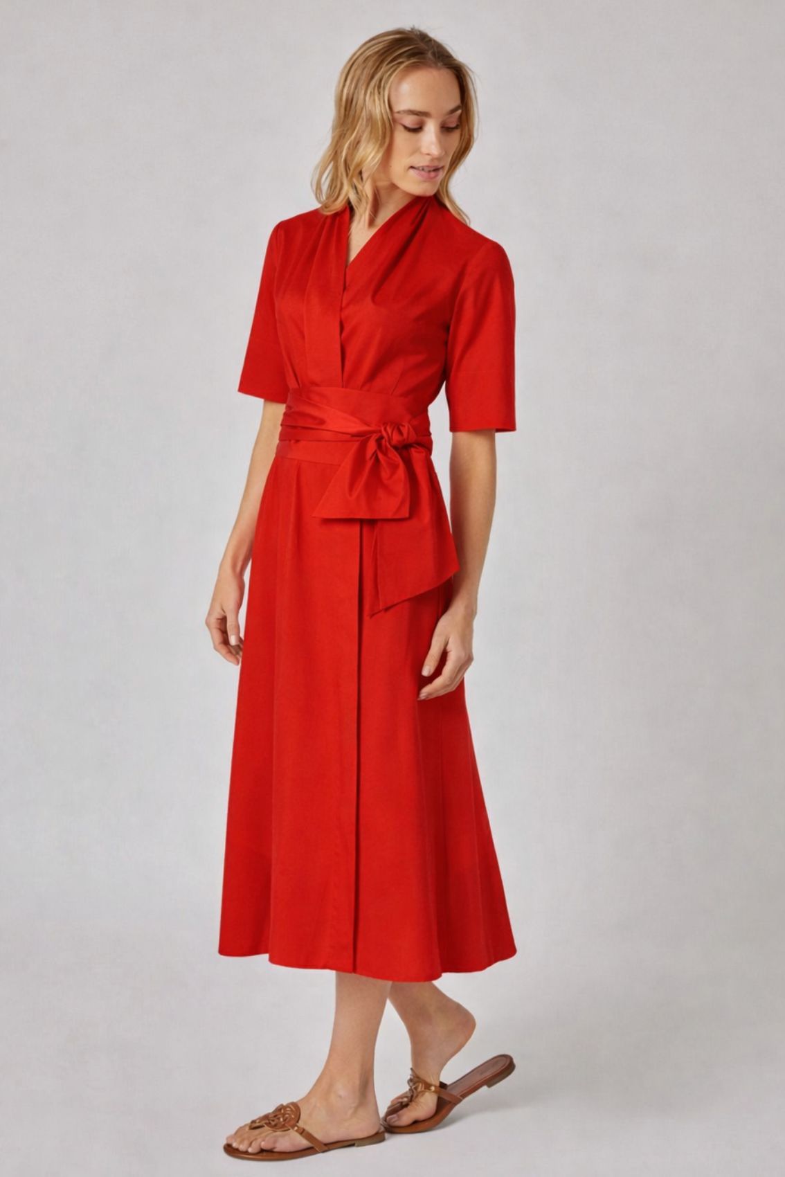 Blusenkleid mit abnehmbarem breiten Gürtel Rot