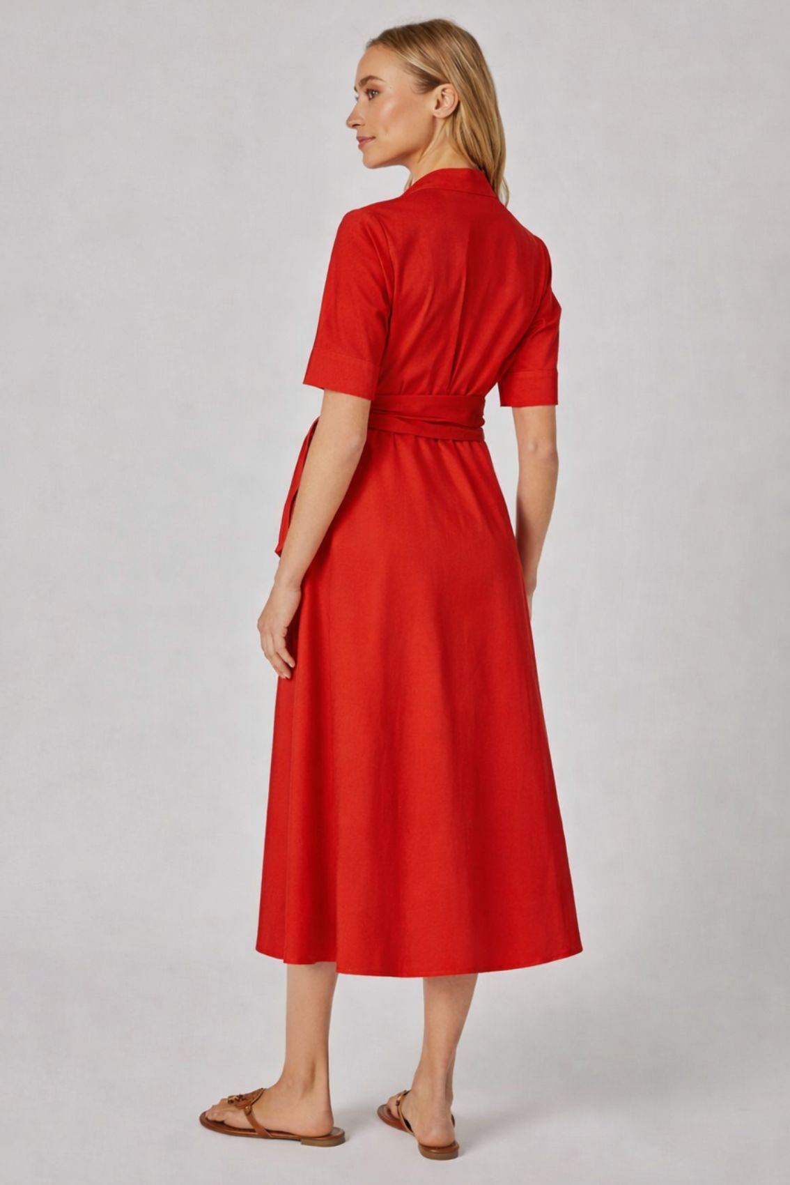 Blusenkleid mit abnehmbarem breiten Gürtel Rot
