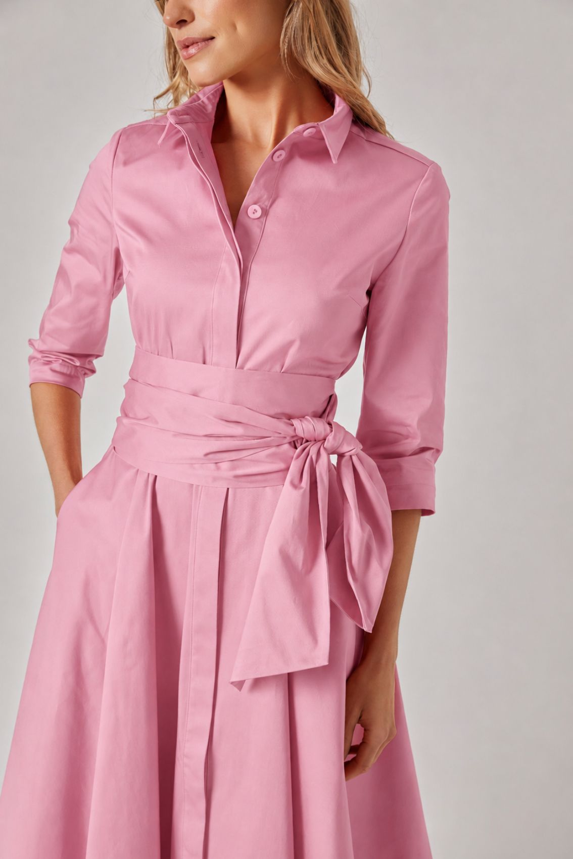 Satin-Blusenkleid mit Bindegürtel Vintage Rosé