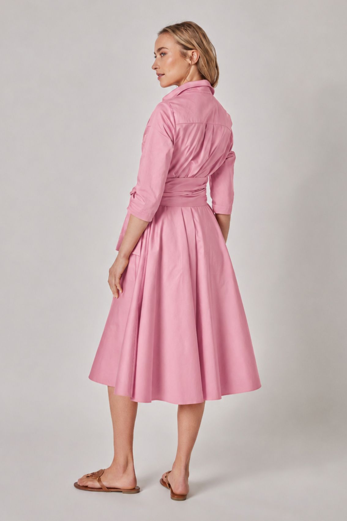 Satin-Blusenkleid mit Bindegürtel Vintage Rosé