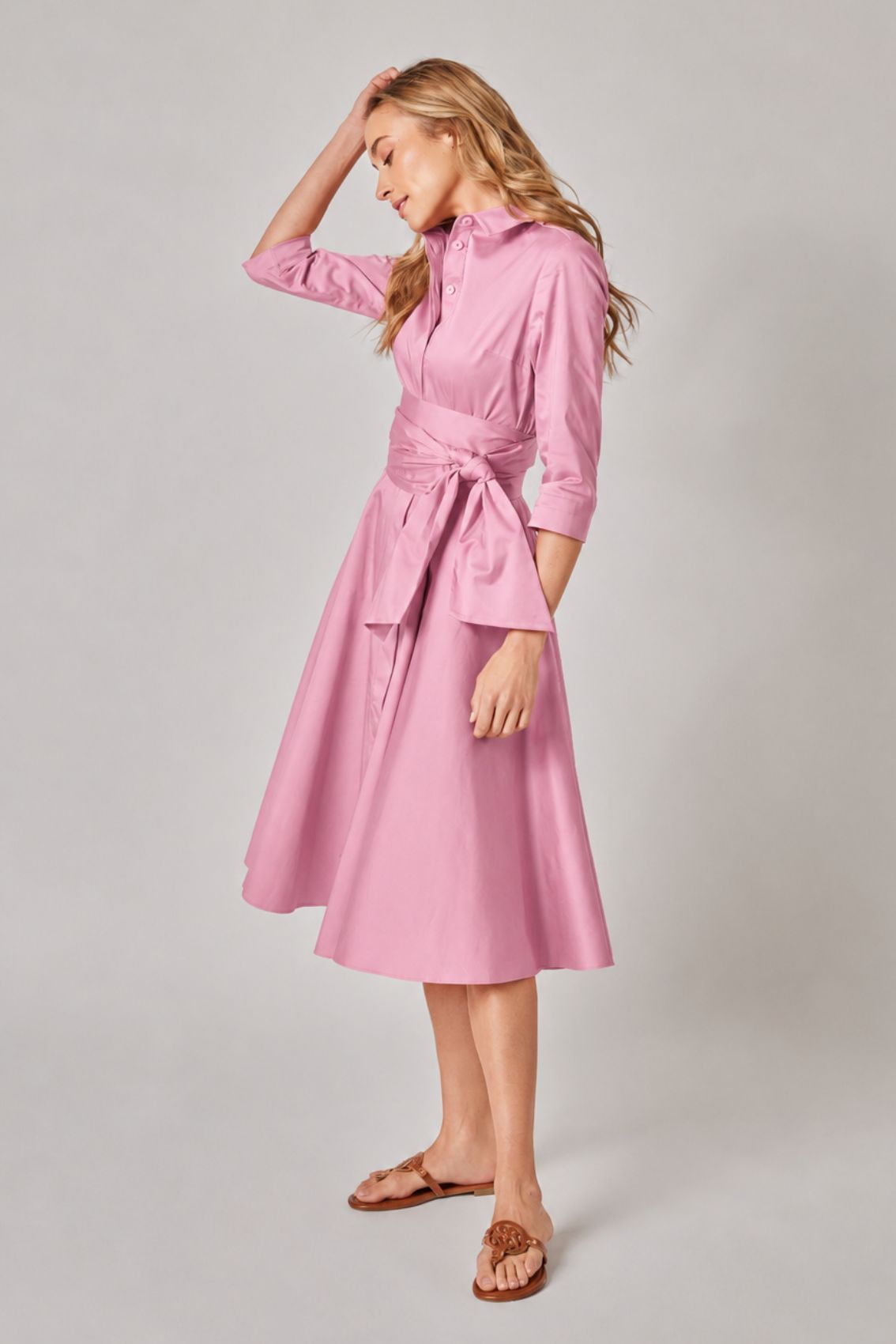 Satin-Blusenkleid mit Bindegürtel Vintage Rosé