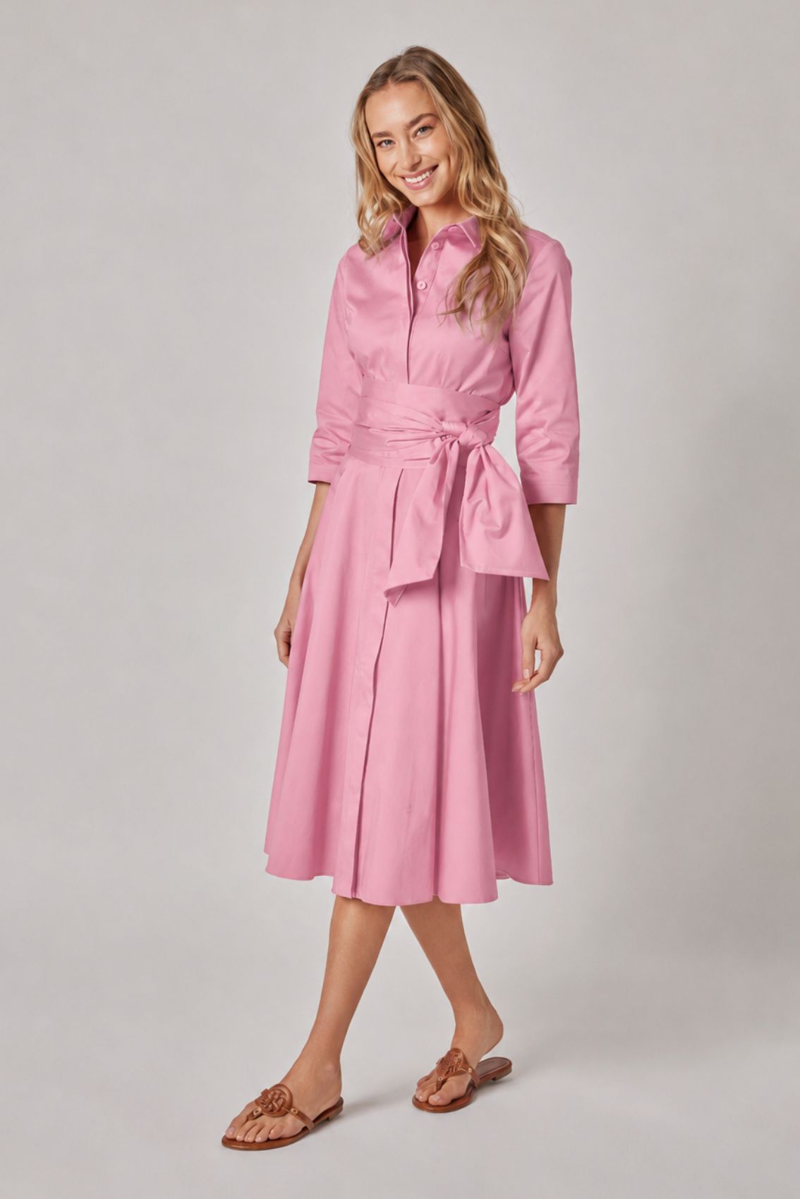 Vintage Rosé Shirt Dress with Tie Belt