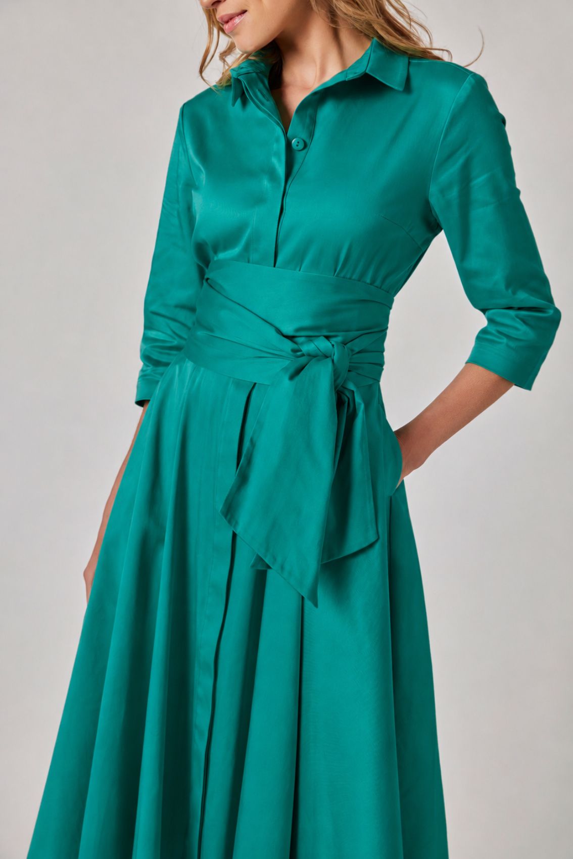 Jade Green Shirt Dress with Tie Belt