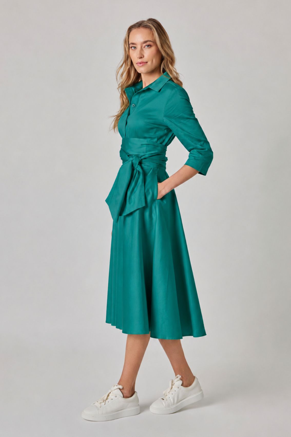 Jade Green Shirt Dress with Tie Belt