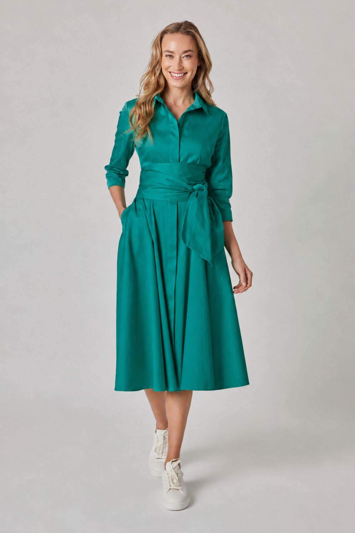 Jade Green Shirt Dress with Tie Belt