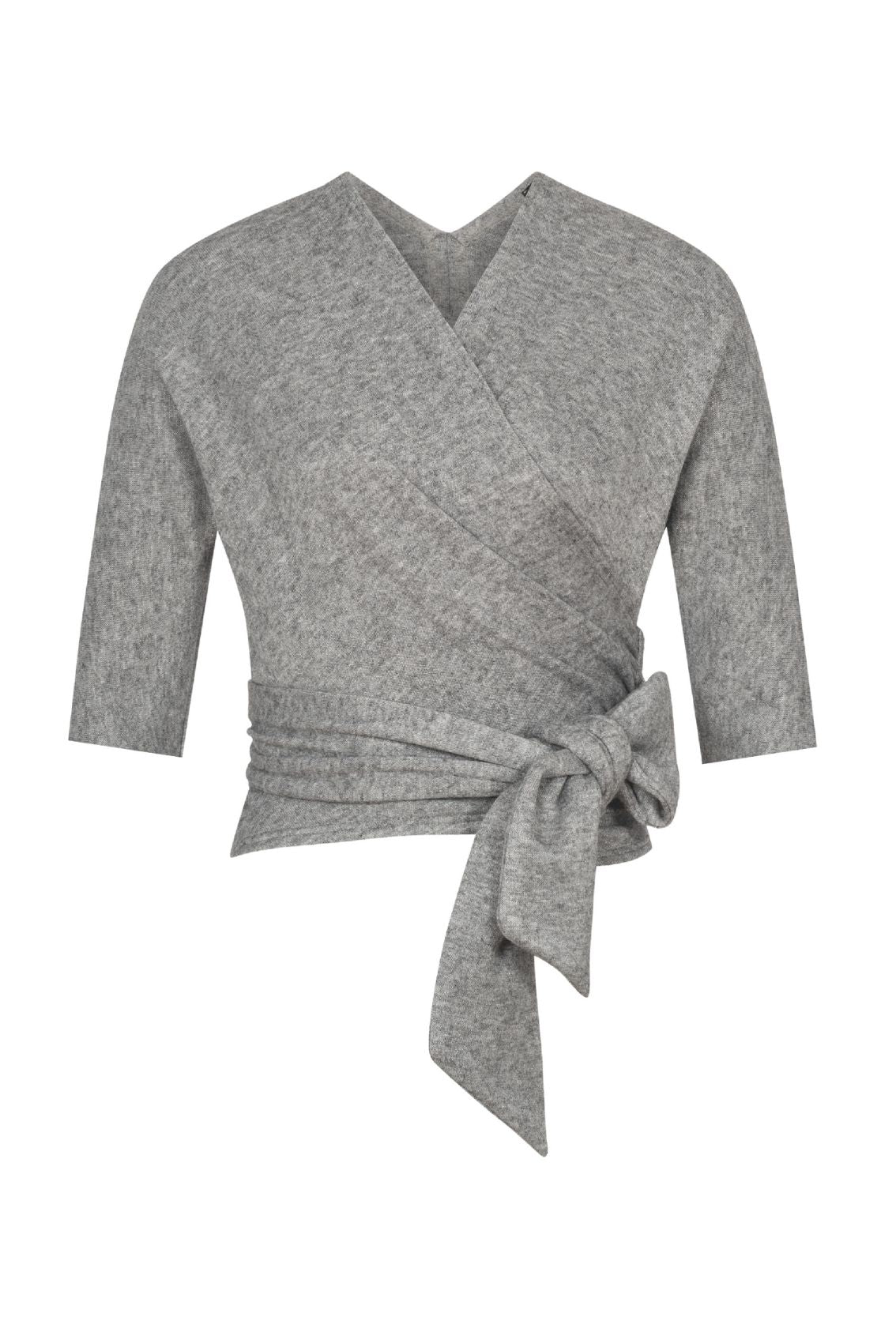 Strick Wickeltop Grau 3/4-Arm