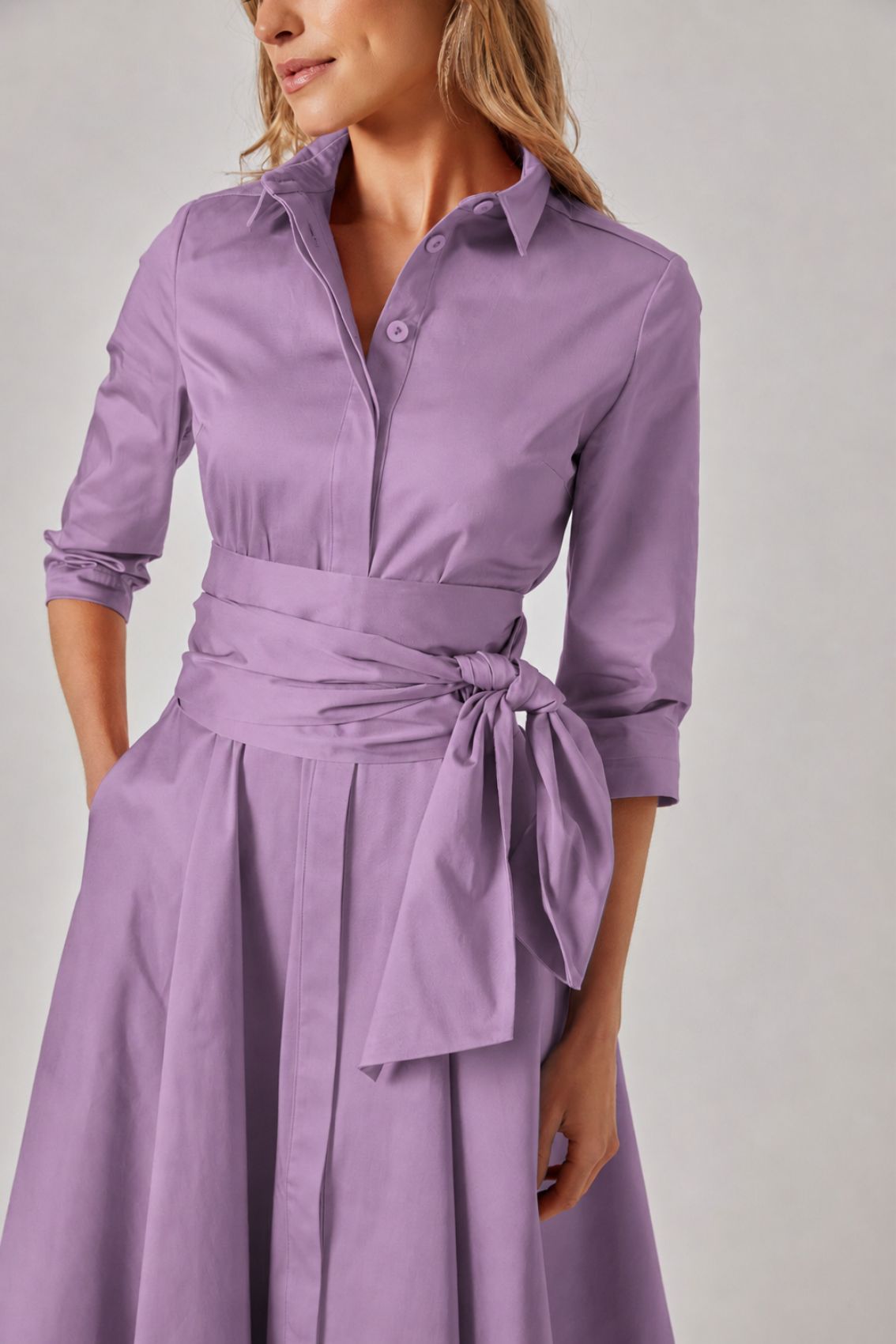 Mauve Shirt Dress with Tie Belt