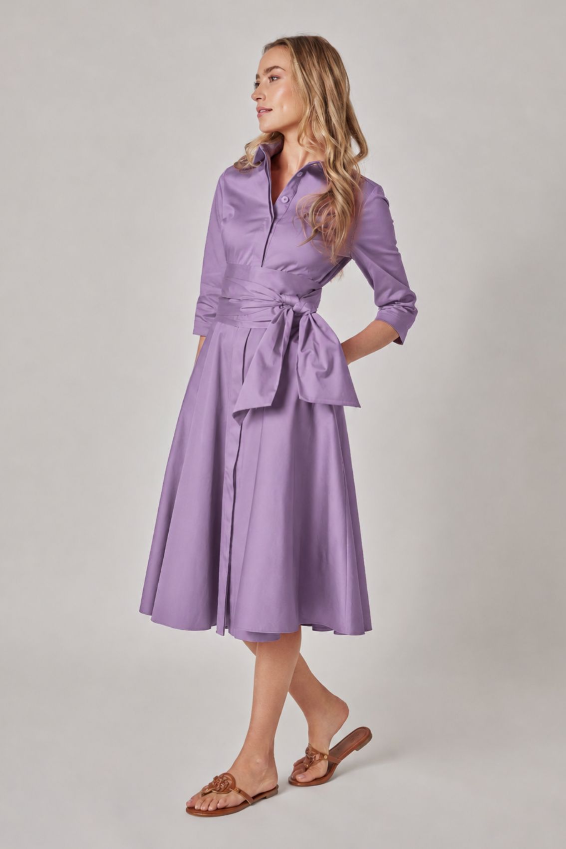 Mauve Shirt Dress with Tie Belt