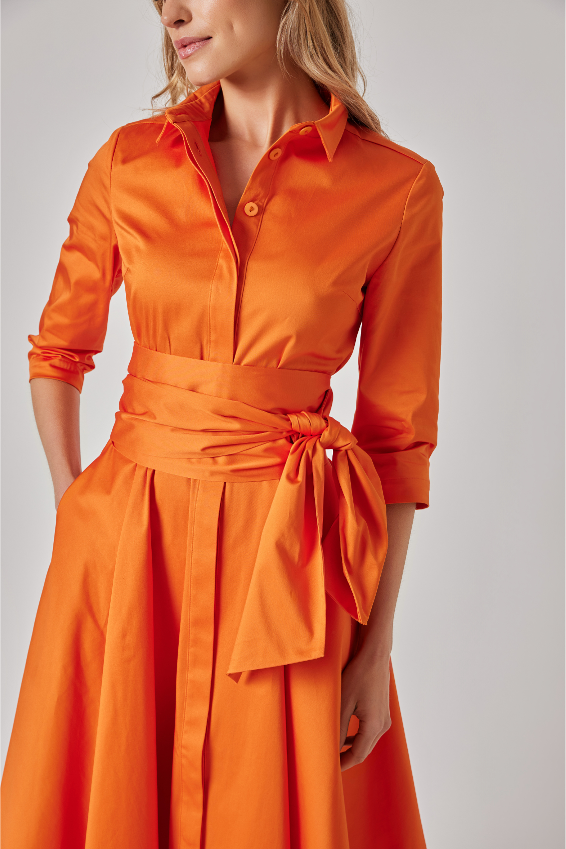 Blusenkleid mit Bindegürtel Orange