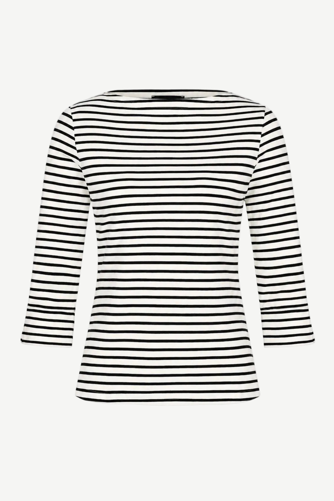 Top with boat neckline black-cream striped