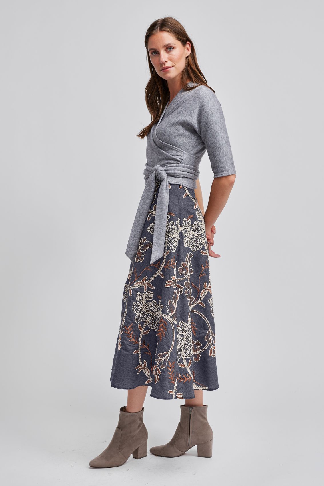 Embroidered Midiskirt Denim Blue
