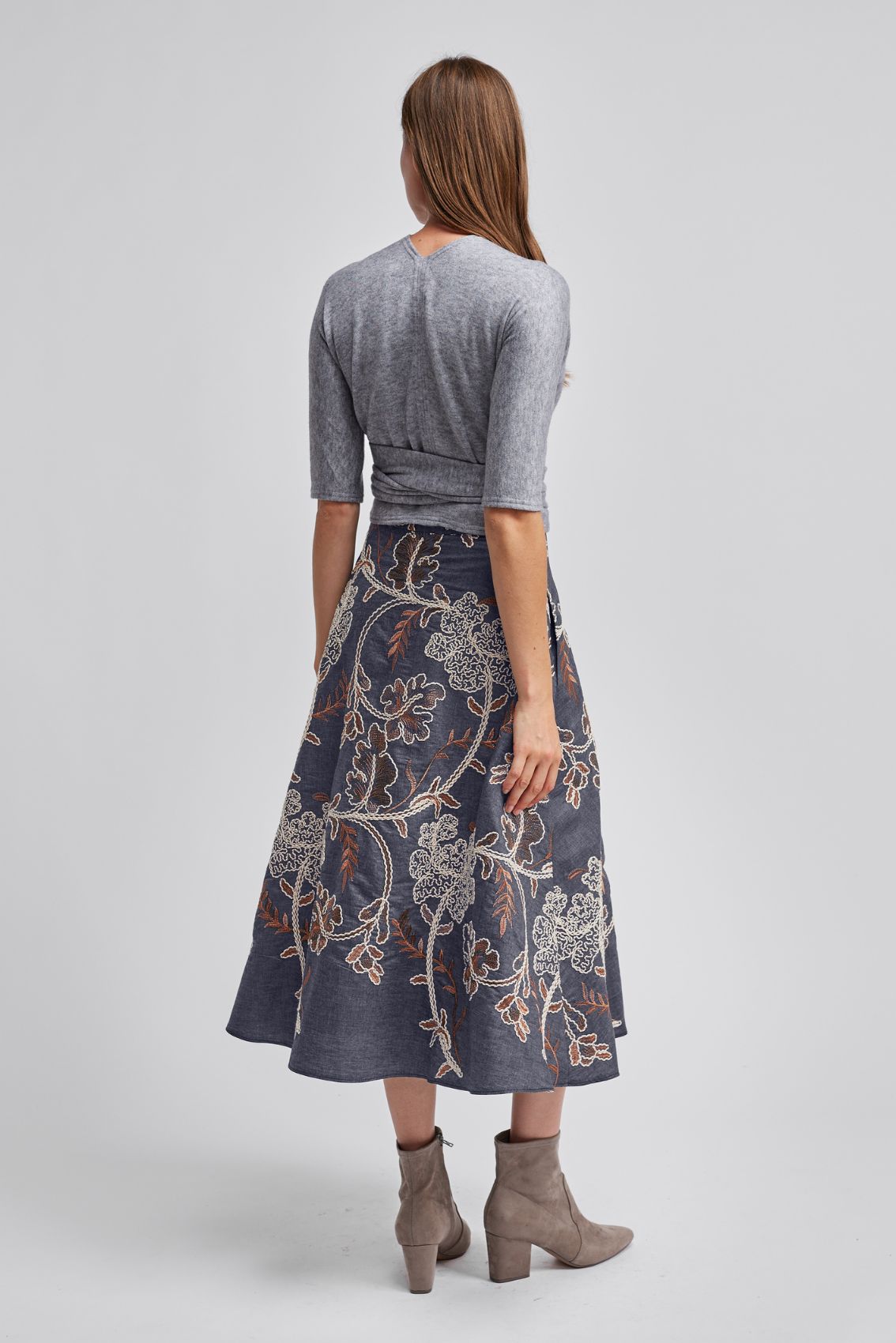 Embroidered Midiskirt Denim Blue