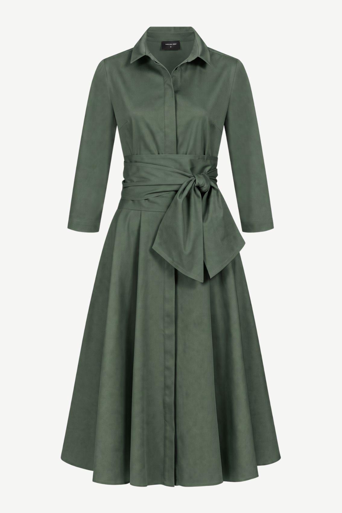 Satin Shirt Dress with Tie Belt Sage Green