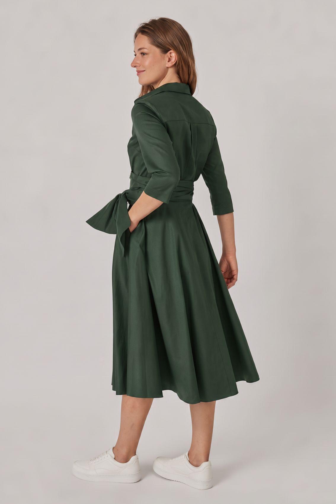 Satin Shirt Dress with Tie Belt Sage Green