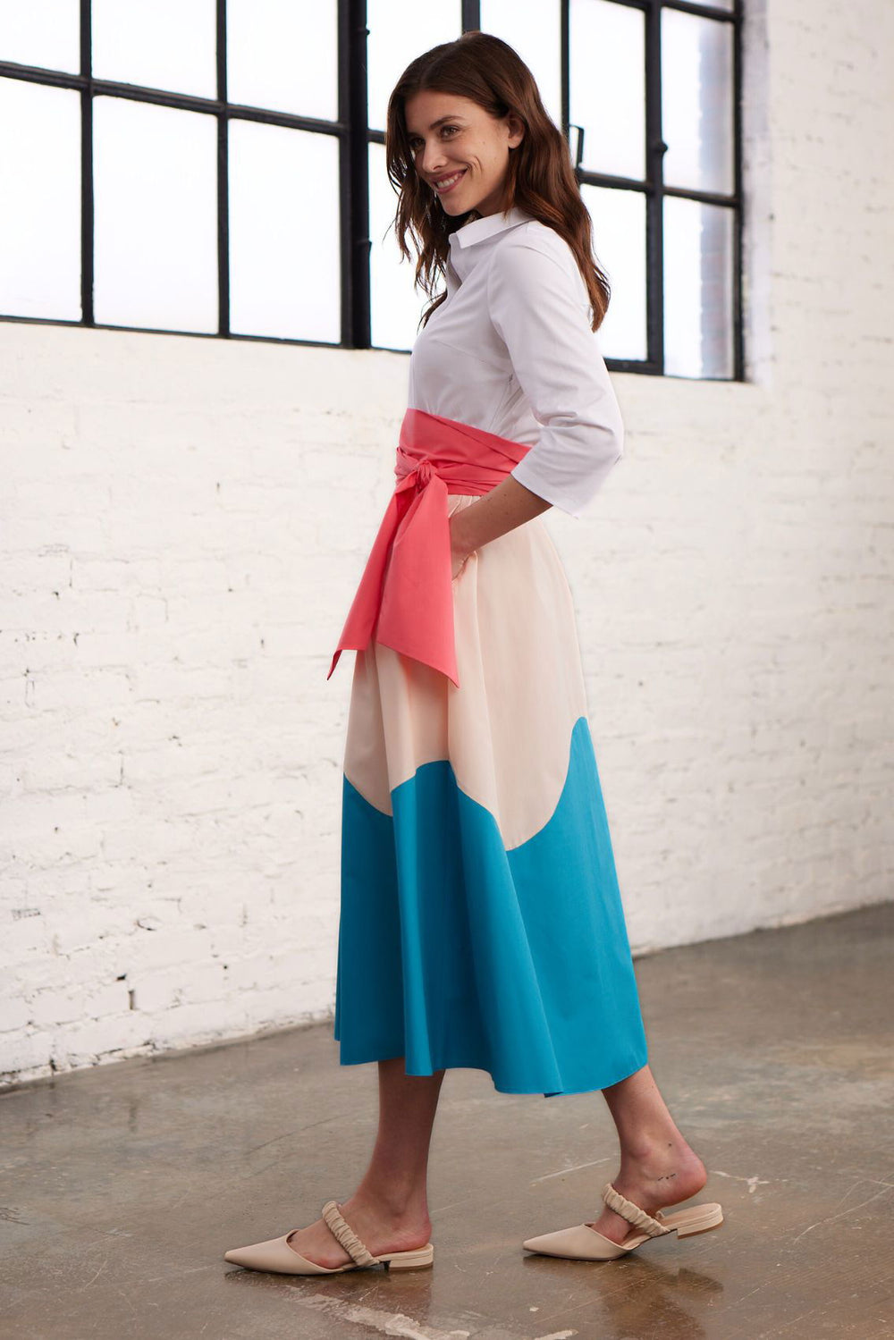 Blue Wave Colorblock Shirt Dress